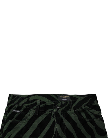 Black Green Stripes Cotton Skinny Denim Jeans