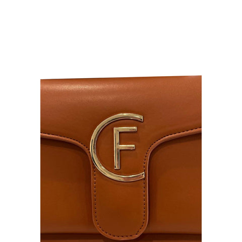Cristinaeffe CF24FW021_MARRONE brown leather handbag by Jag Couture London - New York, with gold-tone hardware and adjustable strap