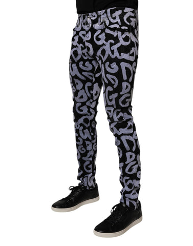 Black Logo Monogram Cotton Skinny Denim Jeans