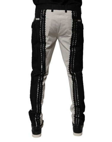 White Lace Trim Mid Waist Dress Formal Pants
