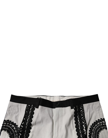 White Lace Trim Mid Waist Dress Formal Pants