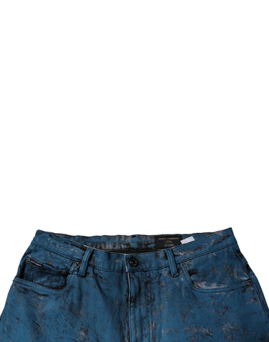 Blue Tie Dye Cotton Skinny Men Denim Jeans