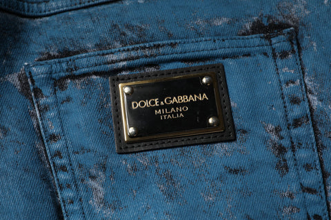 Blue Tie Dye Cotton Skinny Men Denim Jeans