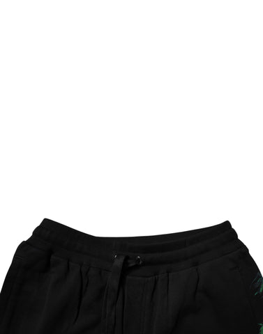 Black Cotton Logo Floral Print Bermuda Shorts