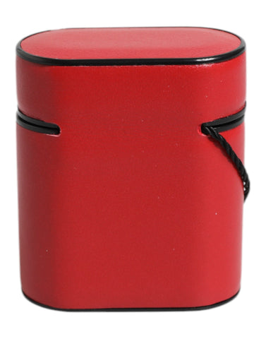 Red Calfskin Leather Logo Print Flip Holder Airpods Case