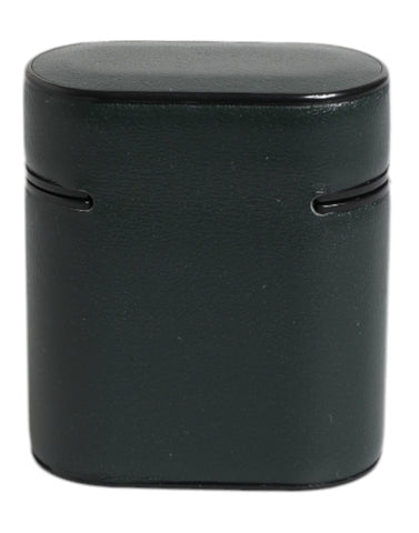Green Calfskin Leather Logo Print Flip Holder Airpods Case