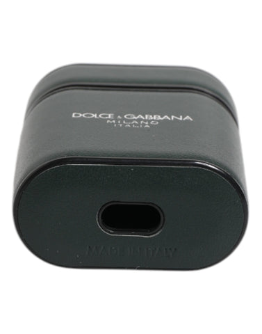 Green Calfskin Leather Logo Print Flip Holder Airpods Case
