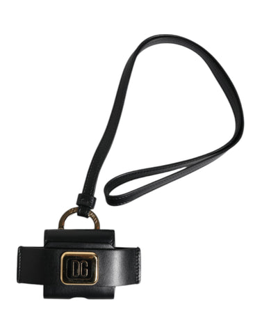 Black Leather Strap Gold Metal Logo Plaque Airpods Case