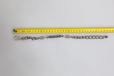 Silver Tone Chain Lobster Clasp Logo Gray Pearls Bracelet
