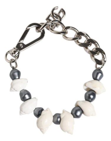 Silver Tone Brass Beaded Shell DG Logo Pendant Bracelet