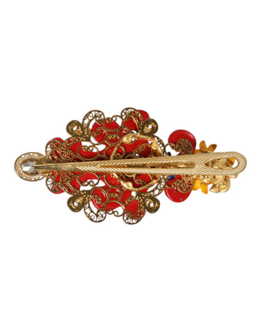 Multicolor Spring CARRETTO Gold Brass Crystal Hair Clip
