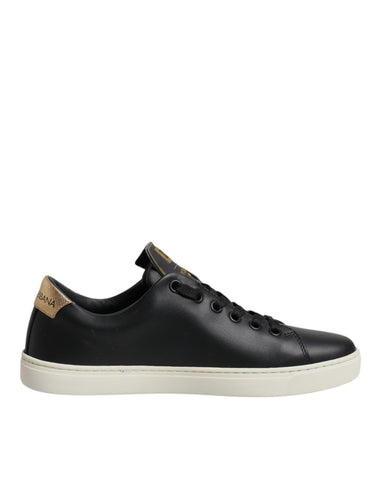 Black Leather Gold Red Heart Sneakers Shoes
