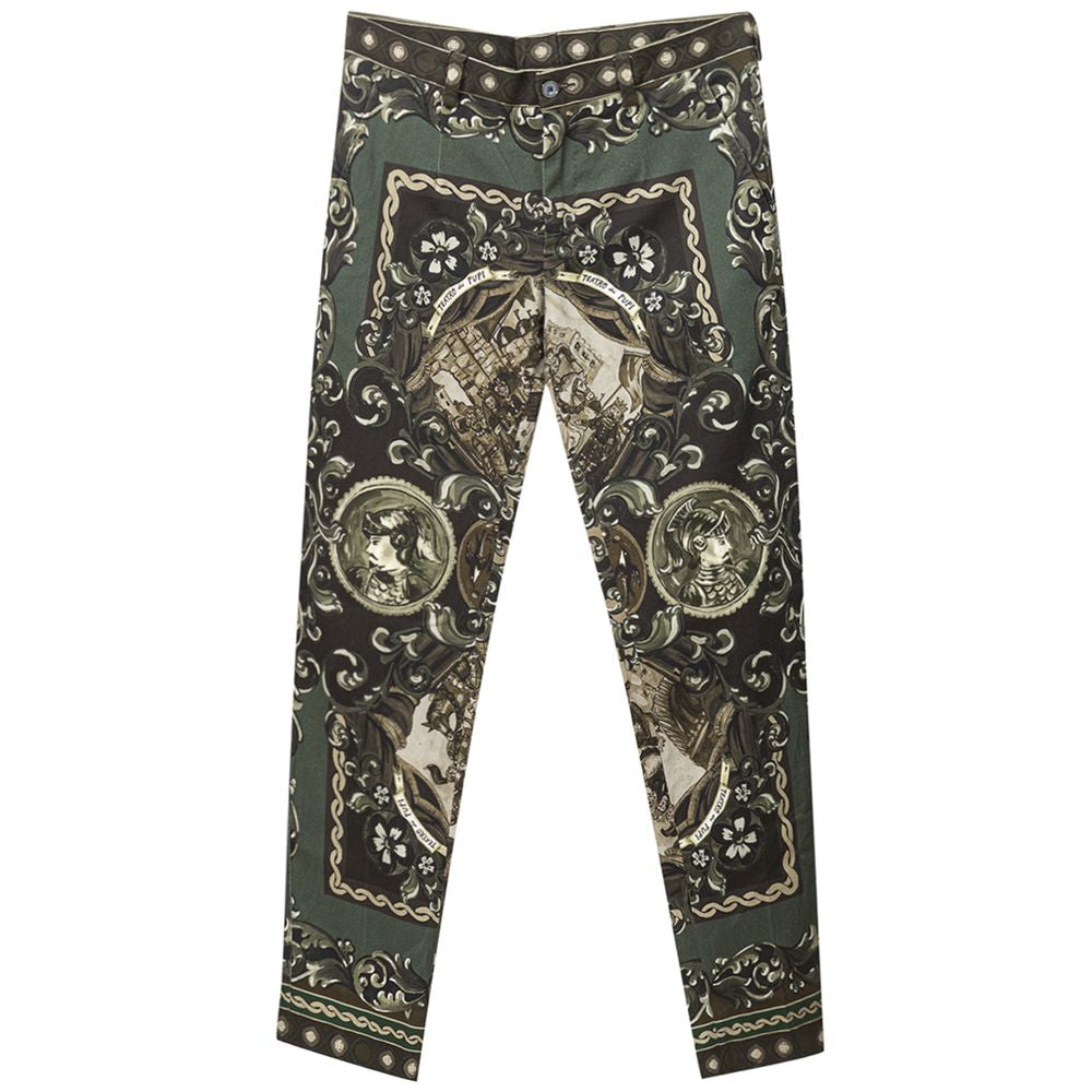 Green cotton casual pants by Dolce & Gabbana, featuring a relaxed fit and stylish design suitable for everyday wear.