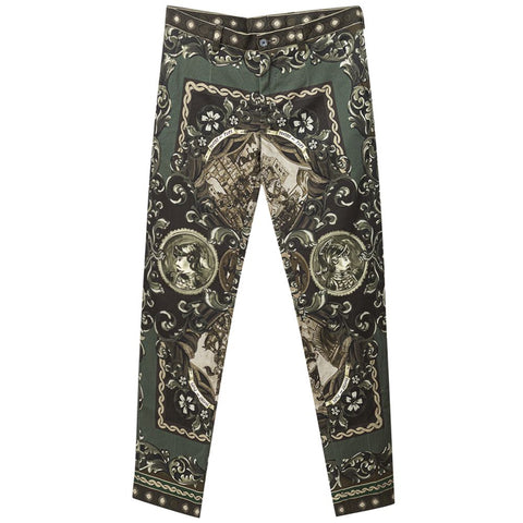 Green cotton casual pants by Dolce & Gabbana, featuring a relaxed fit and stylish design suitable for everyday wear.