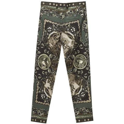 Green cotton casual pants by Dolce & Gabbana, featuring a relaxed fit and stylish design.