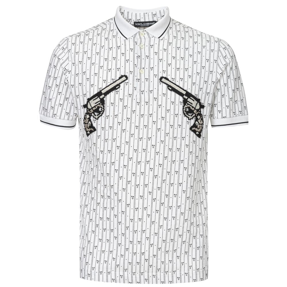 White cotton polo shirt by Jag Couture London - New York, displayed flat with collar and short sleeves.