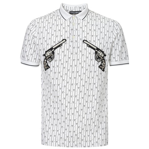 White cotton polo shirt by Jag Couture London - New York, displayed flat with collar and short sleeves.