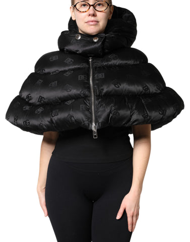 Black Padded Puffer Hooded Full Zip Cropped Jacket