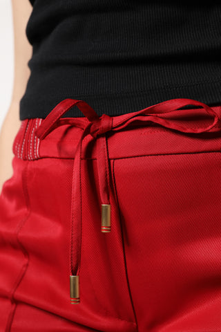 Red Viscose Straight Fit Pants