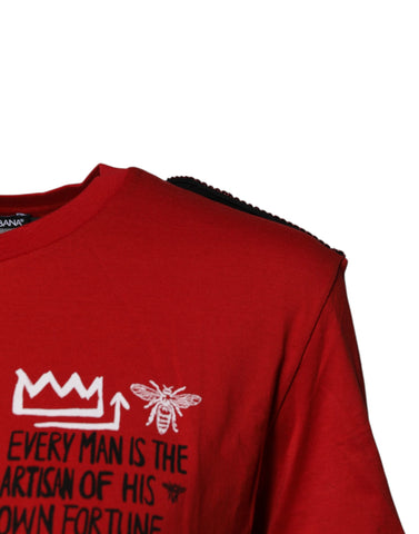 Red Cotton Graphic Print Crew Neck T-shirt