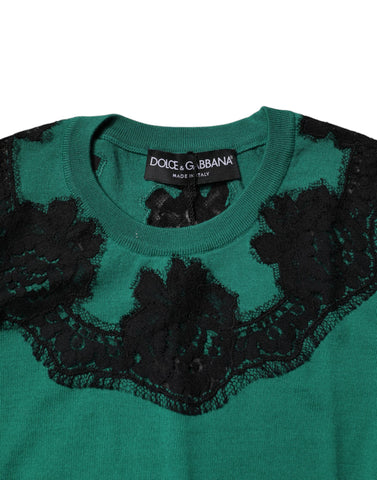 Green Wool Lace Detail Sleeveless Tank Top
