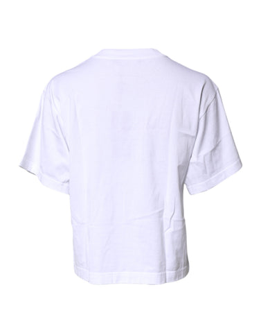 White Printed Round Neck Top Cotton T-shirt