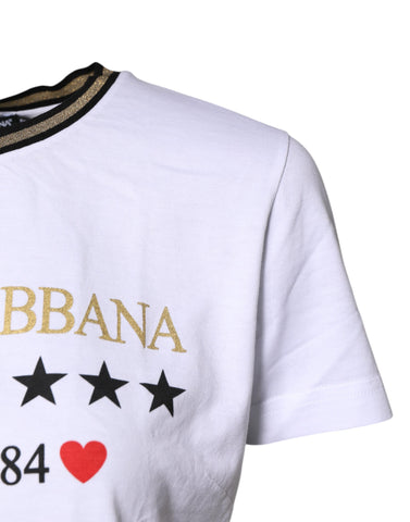 White Printed Round Neck Top Cotton T-shirt