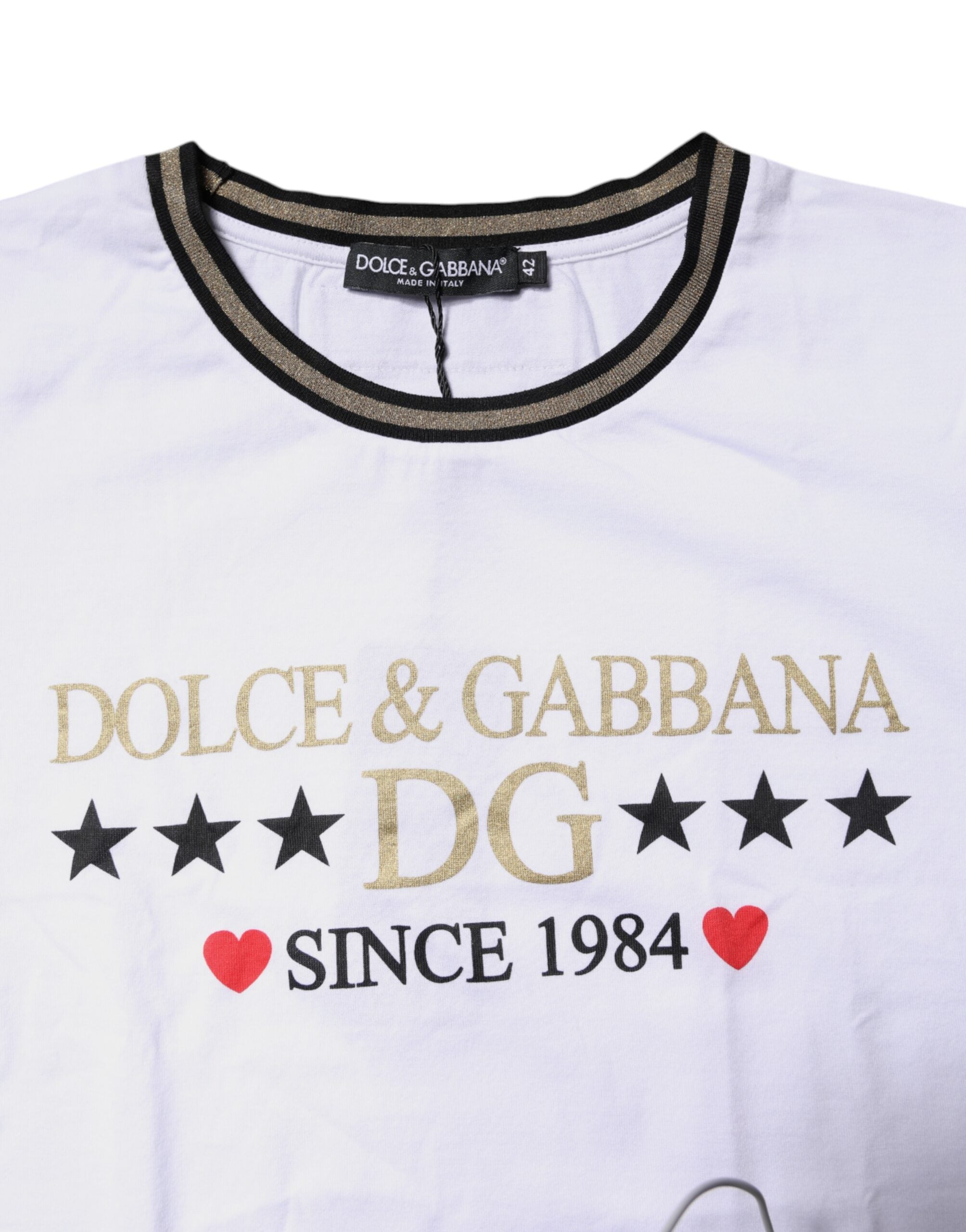 White Printed Round Neck Top Cotton T-shirt