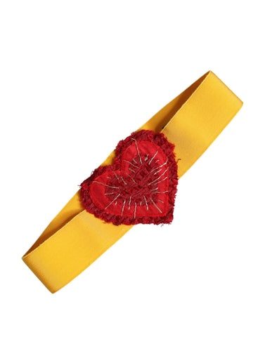 Yellow Stretch Wide Waist Heart Embellished Belt