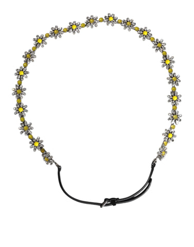 Black Leather Daisy Crystal Embellish Waist Belt