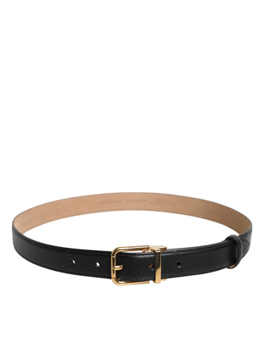 Black Leather Logo Metal Waist Buckle Belt
