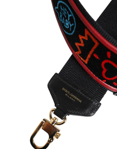 Black Cotton Printed Bag Shoulder Strap