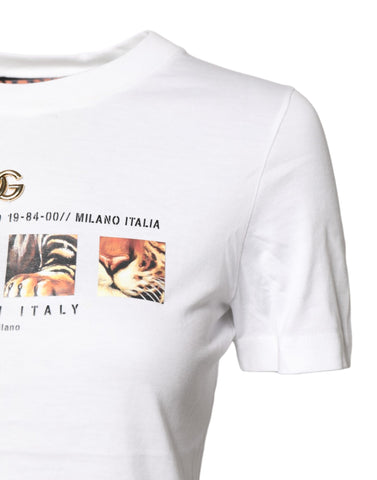 White Cotton Graphic Print Crew Neck T-shirt