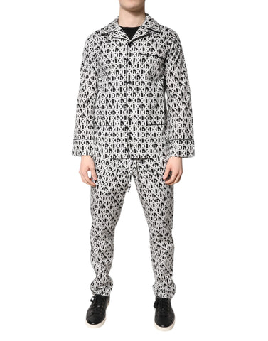 Black White DG Print Cotton Pajama Set Sleepwear