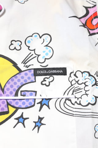 White Cartoon Print Cotton Men Pajama Set Sleepwear