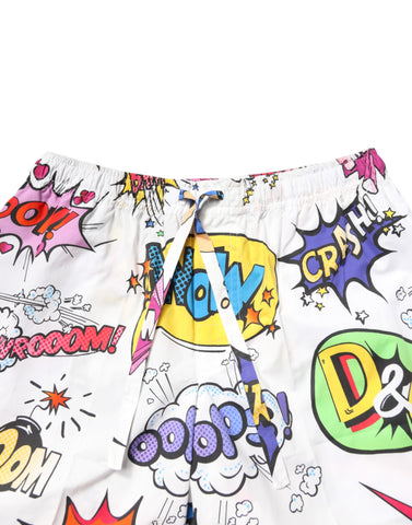 White Cartoon Print Cotton Men Pajama Set Sleepwear