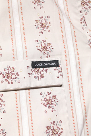 Beige Floral Print Cotton Men Pajama Set Sleepwear