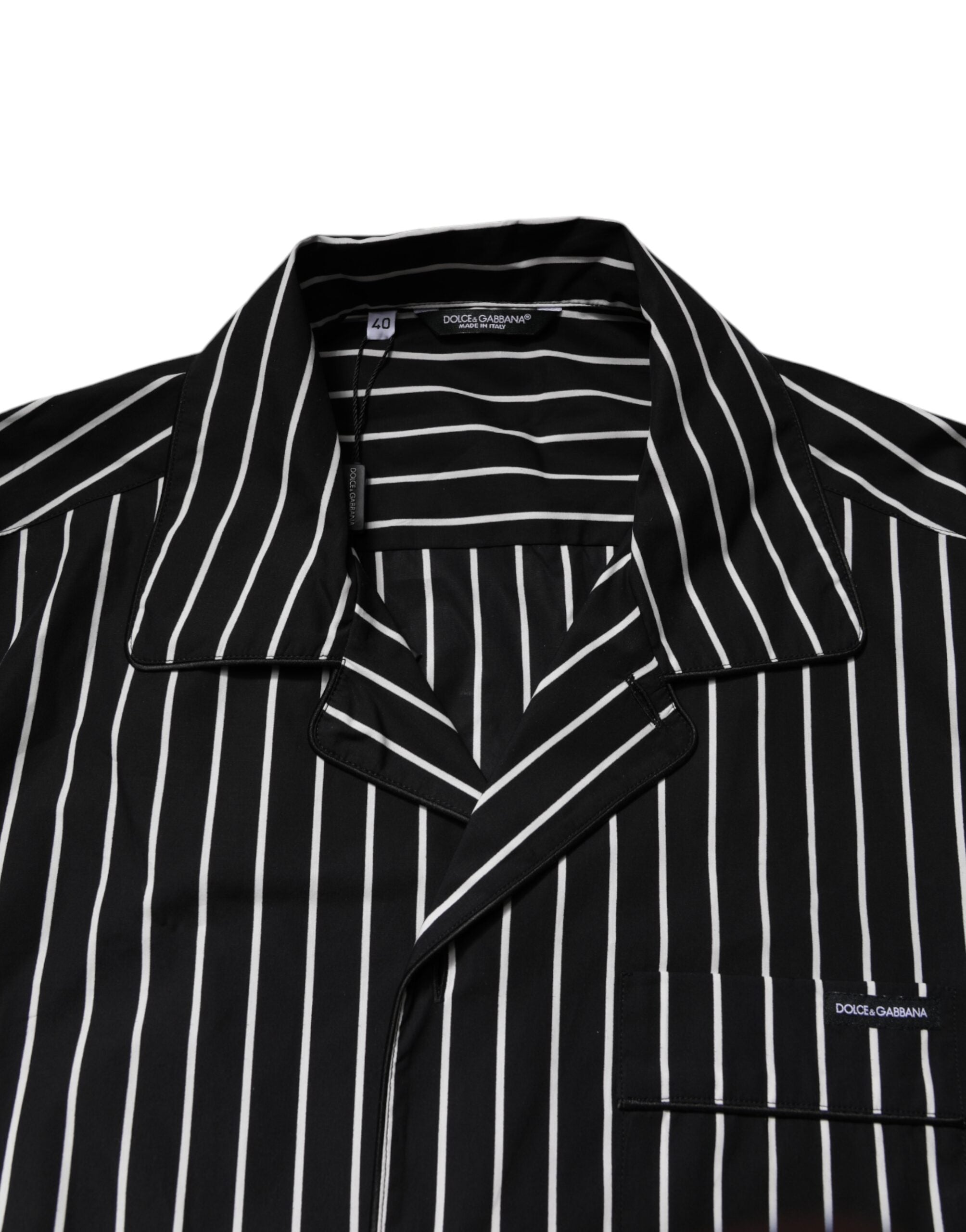 Black White Stripes Cotton Men Pajama Set Sleepwear