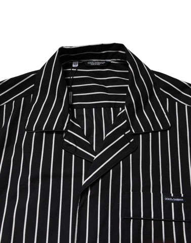 Black White Stripes Cotton Men Pajama Set Sleepwear