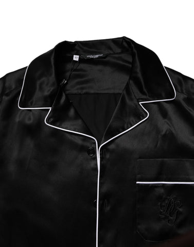 Black Silk Shirt Pants Pajama Set Sleepwear