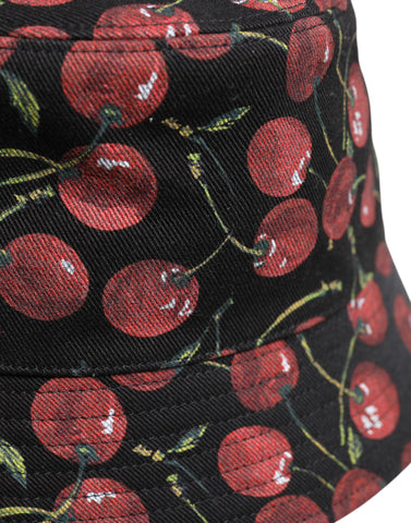 Black Cotton Printed Wide Brim Bucket Hat