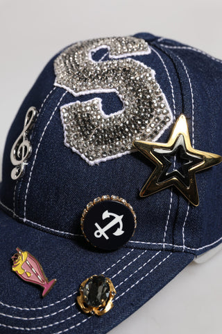Blue Crystal Embellishment Baseball Cap