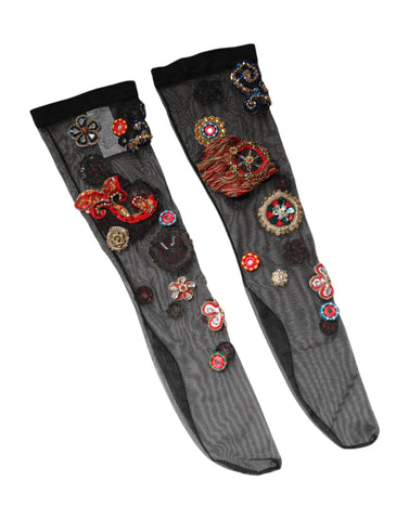 Black Stretch Carretto Crystal Stockings Socks