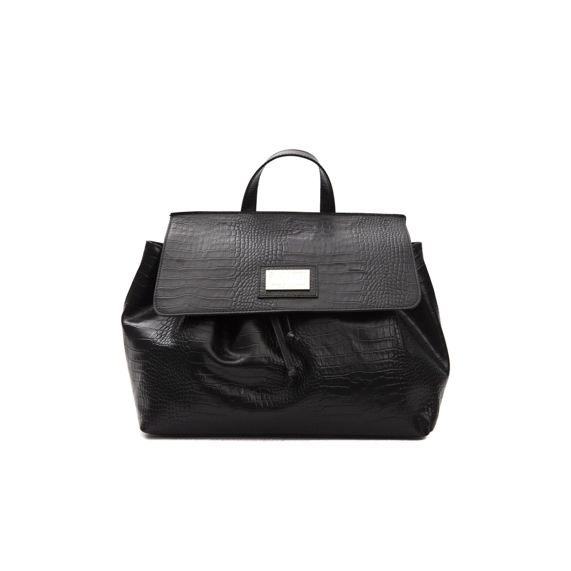 Jag Couture London-New York Pompei Donatella 1172MARCELLA black leather handbag with silver hardware and sleek design.