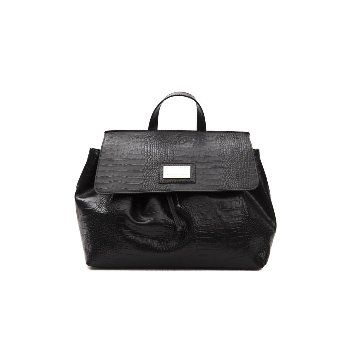 Jag Couture London-New York Pompei Donatella 1172MARCELLA black leather handbag with silver hardware and sleek design.