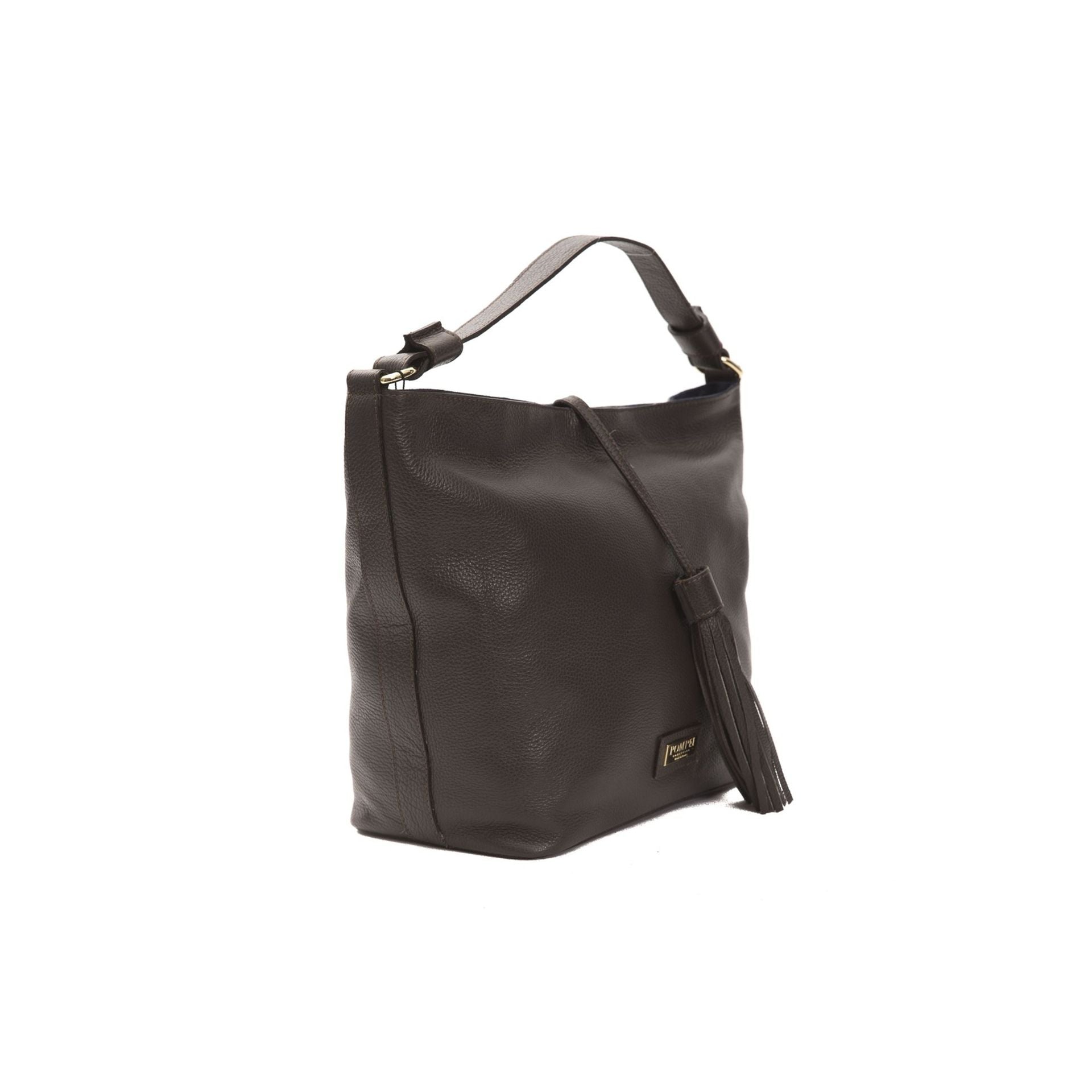 Jag Couture London - New York Pompei Donatella MC6071GRETA_Cioccolato chocolate-colored leather handbag with gold hardware and structured design.
