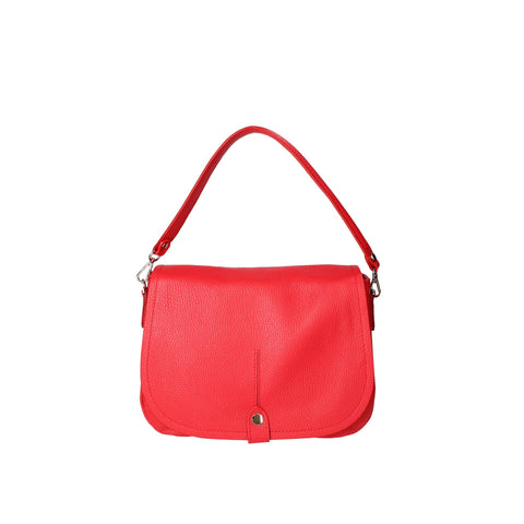 Jag Couture London - New York Viola Castellani VC220713923FBG-D58 red leather handbag with gold hardware, front logo and adjustable strap.