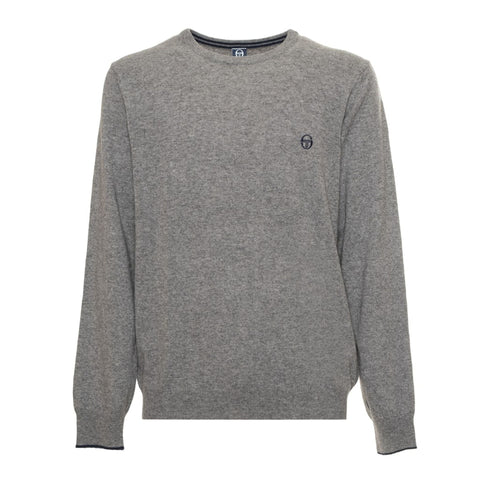 Sergio Tacchini grey melange sweatshirt with logo, casual fit, and ribbed cuffs, displayed on a hanger.