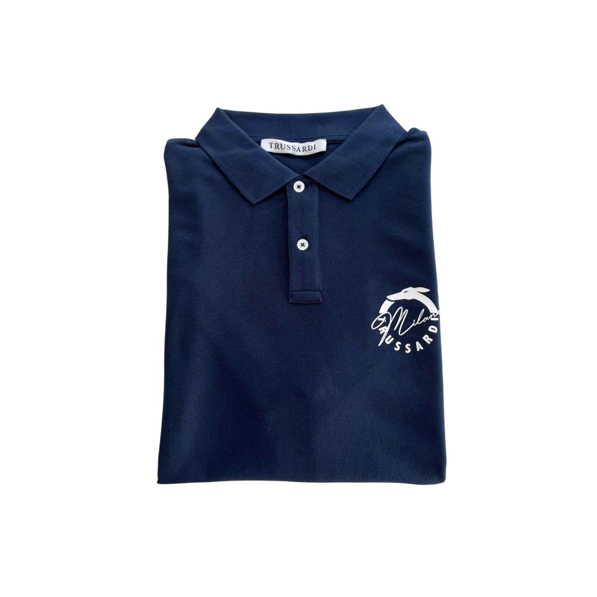 Navy Trussardi beachwear swimsuit with logo detail, featuring a sleek design and comfortable fit.