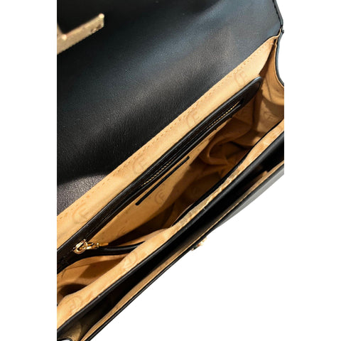 Cristinaeffe CF24FW021_NERO black leather handbag by Jag Couture London - New York with silver hardware and structured design